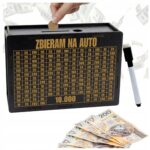 Skarbonka „Zbieram na auto” 10 000 zł – czarna, z pisakiem
