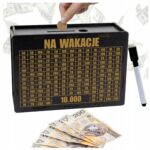 Skarbonka na wakacje 10 000 zł – czarna, z pisakiem