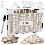 Skarbonka na marzenia na prezent – biała, 5000 zł z pisakiem