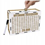 Skarbonka „Wyzwanie oszczędzanie” 20 000 zł – biała, z pisakiem