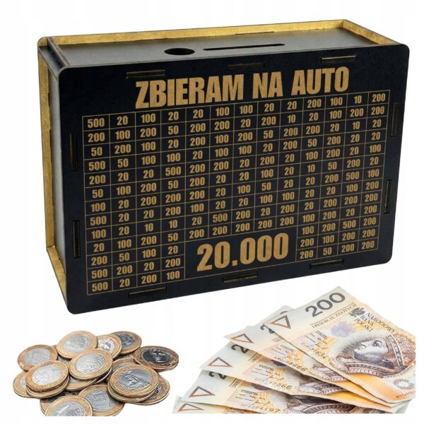 Skarbonka „Zbieram na auto” 20 000 zł na prezent – czarna