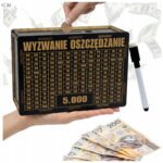 Skarbonka „Wyzwanie oszczędzanie” 5000 zł – czarna, z pisakiem