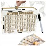 Skarbonka „Wyzwanie oszczędzanie” 10 000 zł – biała, z pisakiem