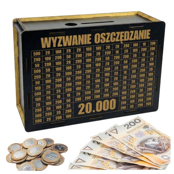 Skarbonka „Wyzwanie oszczędzanie” 20 000 zł na prezent – czarna