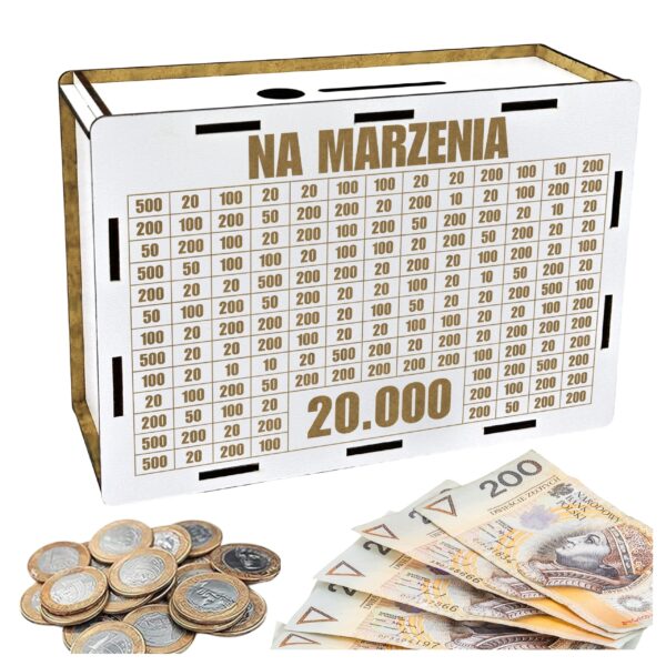 Skarbonka na marzenia 20 000 zł na prezent – biała