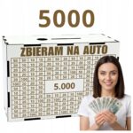 Biała skarbonka „Zbieram na auto” – cel 5000 zł