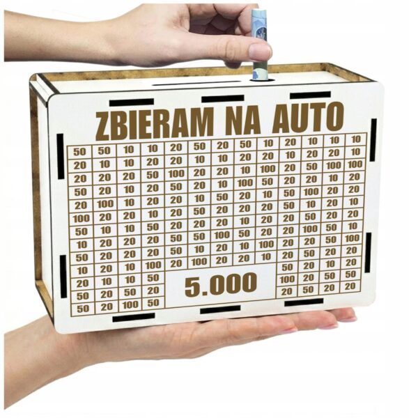 Skarbonka „Zbieram na auto” 5000 zł – biała