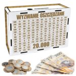 Skarbonka „Wyzwanie oszczędzanie” 20 000 zł na prezent – biała