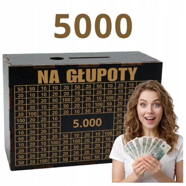 Skarbonka wykreślana „Na głupoty” 5000 zł – czarna