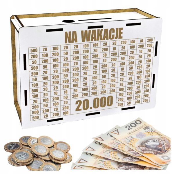 Skarbonka na wakacje 20 000 zł na prezent – biała