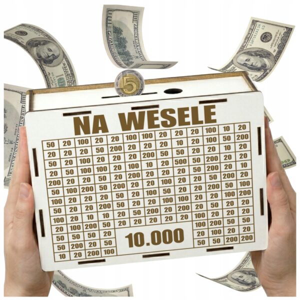 Skarbonka na wesele i ślub 10 000 zł – biała