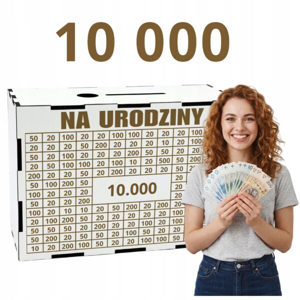Skarbonka na urodziny 10 000 zł – biała