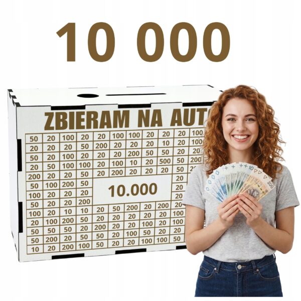 Skarbonka „Zbieram na auto” 10 000 zł na prezent – biała