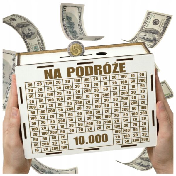 Skarbonka na podróże 10 000 zł na prezent – biała