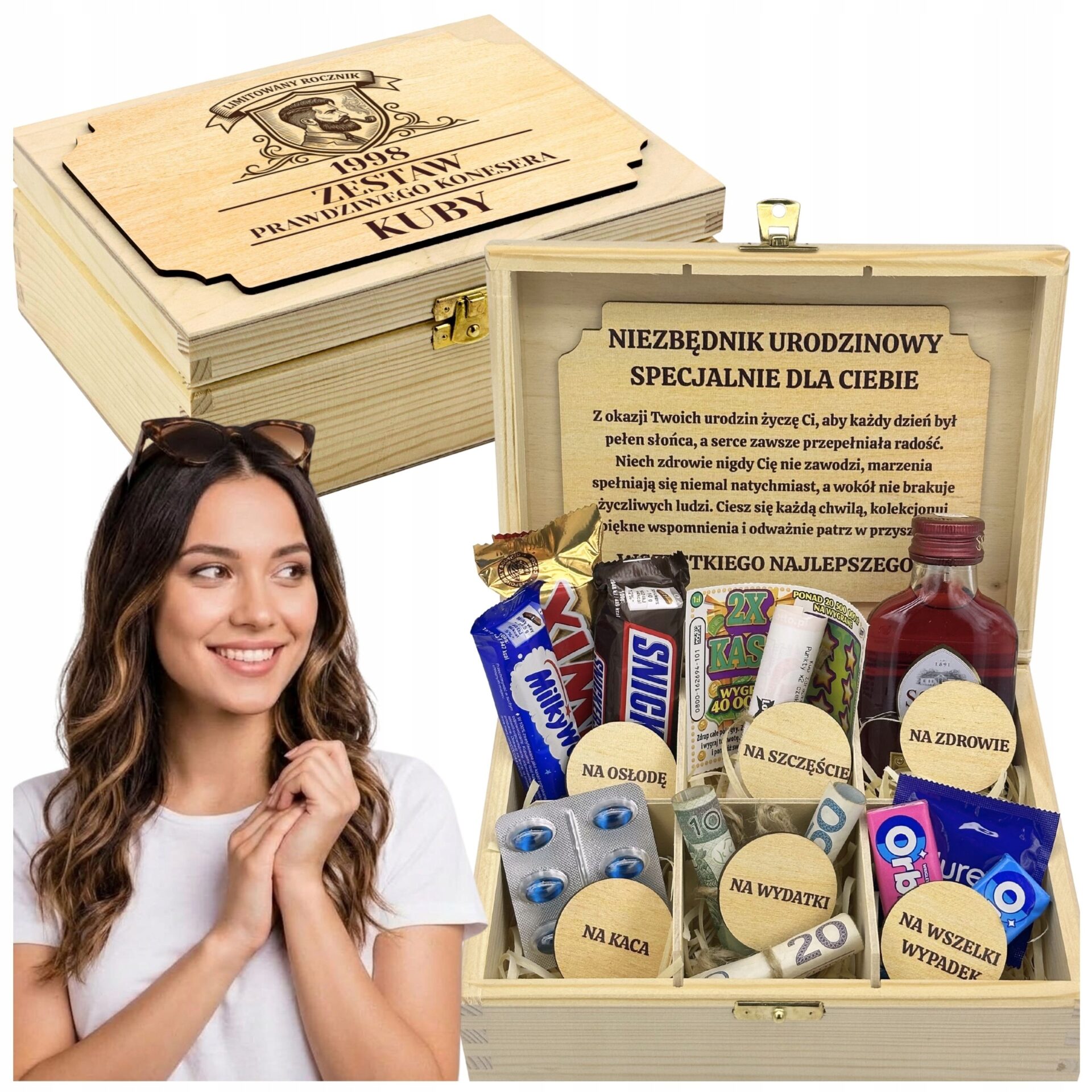 ab69fb144388adf8fb4fe80bc186 Niezbędnik urodzinowy „Zestaw konesera” – drewniana skrzynka z personalizacją - obrazek 1