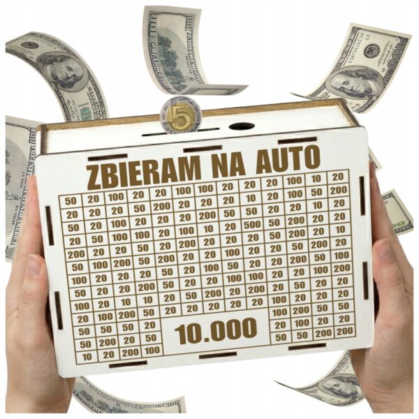 Skarbonka „Zbieram na auto” 10 000 zł – biała